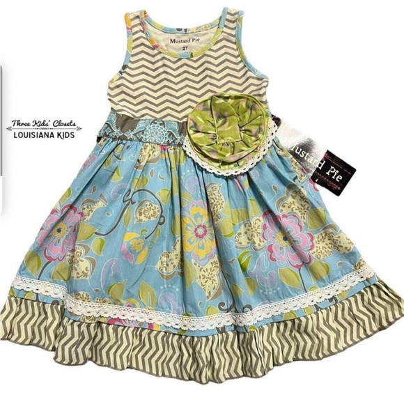 Mustard Pie Chevron and Floral Dress - Blue and Pink - Picture 1 of 6
